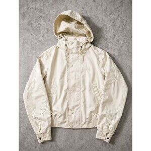 VINTAGE Y2K BEIGE UTILITY BOMBER JACKET M HOODED ZIP STREETWEAR